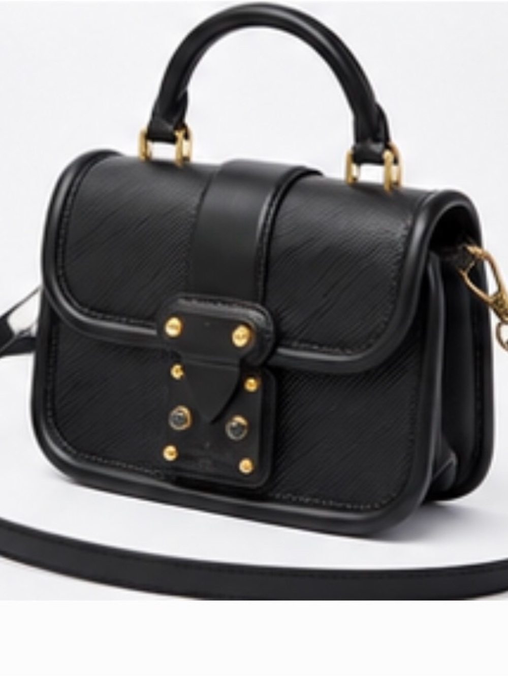 Louis Vuitton Black Leather Top-Handle Satchel with Gold Hardware